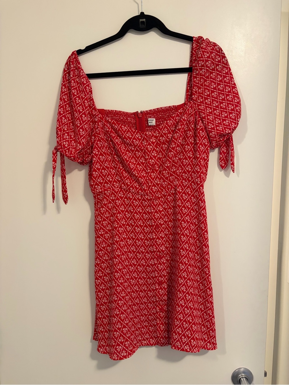Aritzia Red Puff-Sleeve Square Neck Mini Dress